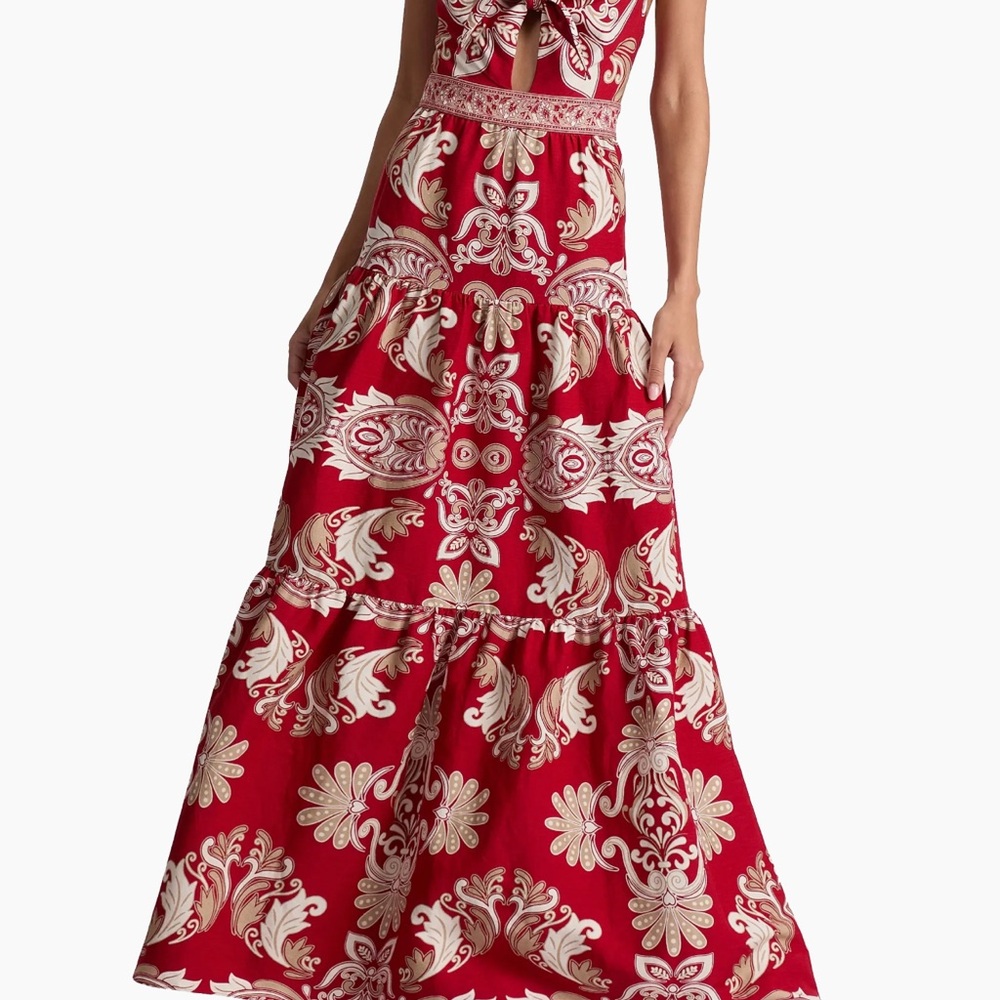Alice + Olivia Red and Cream Patterned Maxi Dress
